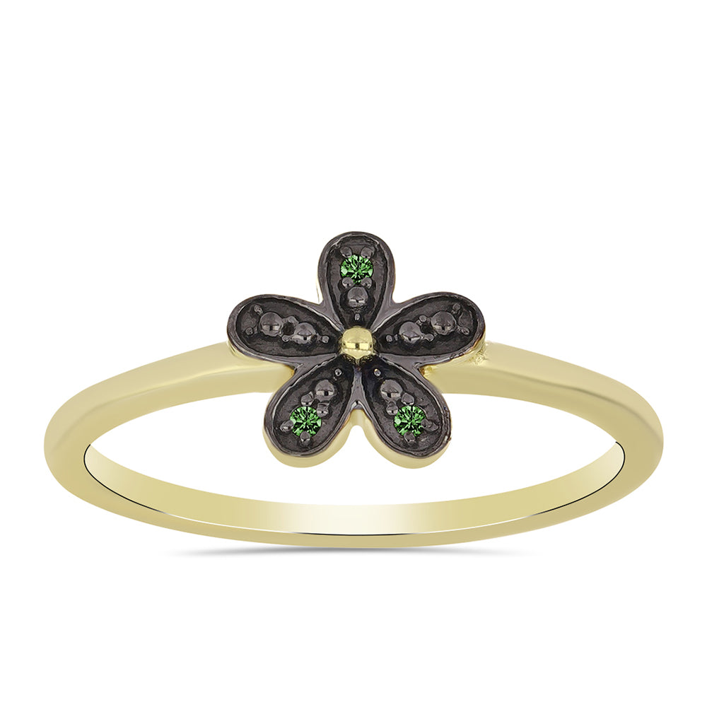 Pozlacené Stříbro 925/1000 - Prsten se Zeleným Diamantem - Karátové číslo: 0.02. přibližná hmotnost: 1.8 gramů