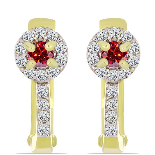 Pozlacené Stříbro 925/1000 - Náušnice s Majestátním červeným moissanitem a Bílým Topazem - Karátové číslo: 0.54. přibližná hmotnost: 3.1 gramů