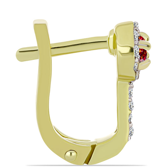 Pozlacené Stříbro 925/1000 - Náušnice s Majestátním červeným moissanitem a Bílým Topazem - Karátové číslo: 0.54. přibližná hmotnost: 3.1 gramů