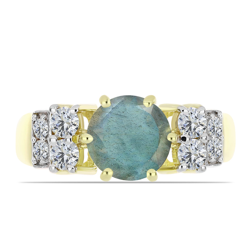 Pozlacený Stříbrný Prsten s Labradoritem a Bílým Topazem 1 