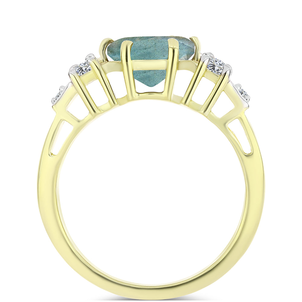 Pozlacený Stříbrný Prsten s Labradoritem a Bílým Topazem