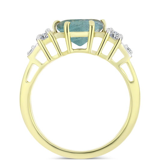 Pozlacený Stříbrný Prsten s Labradoritem a Bílým Topazem