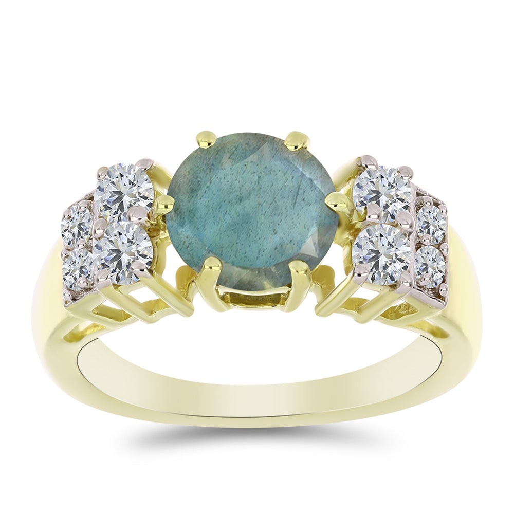 Pozlacený Stříbrný Prsten s Labradoritem a Bílým Topazem 3 