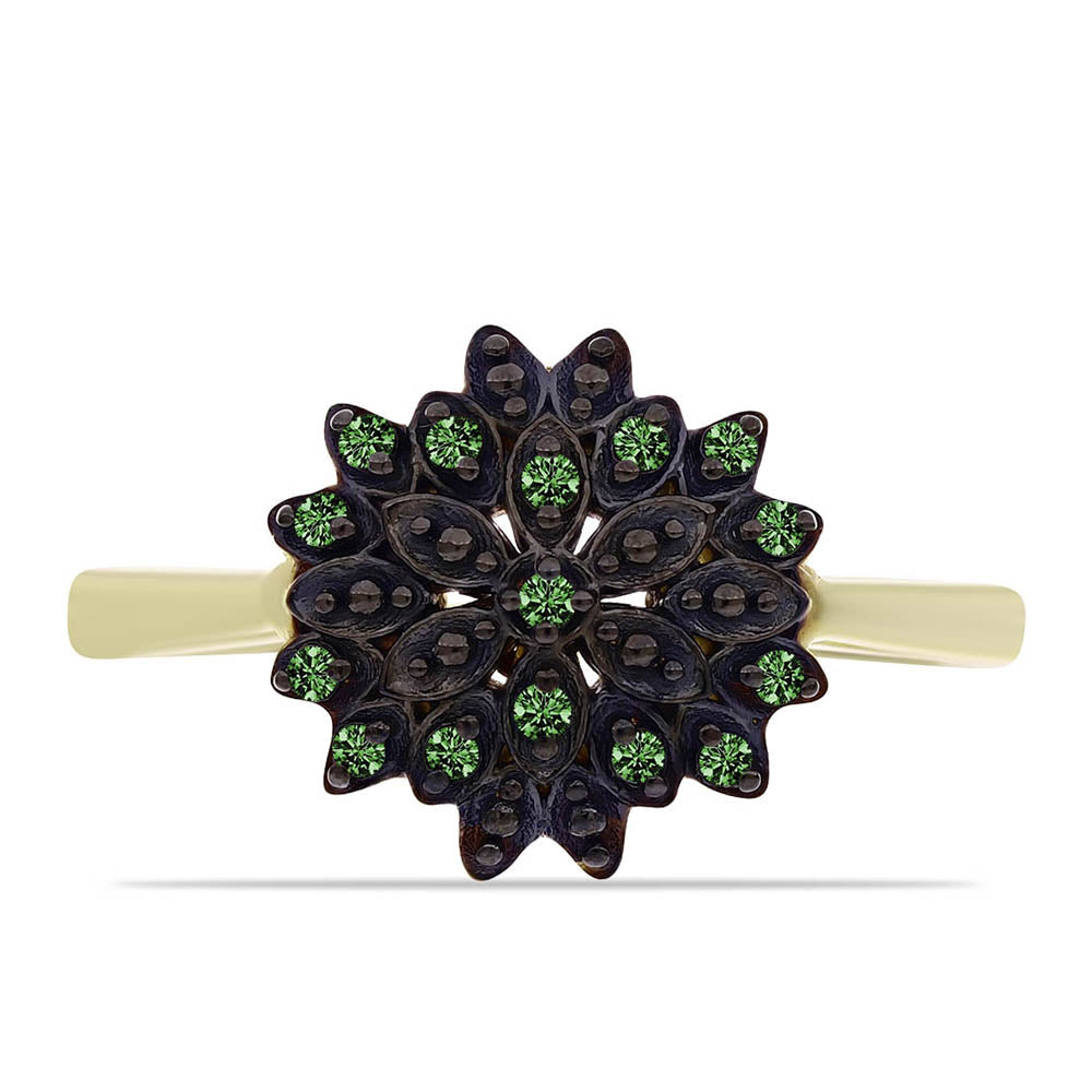 Pozlacené Stříbro 925/1000 - Prsten se Zeleným Diamantem - Karátové číslo: 0.11. přibližná hmotnost: 3.06 gramů