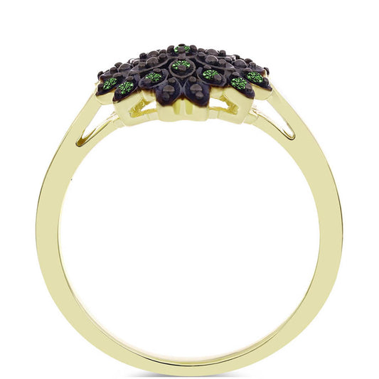 Pozlacené Stříbro 925/1000 - Prsten se Zeleným Diamantem - Karátové číslo: 0.11. přibližná hmotnost: 3.06 gramů