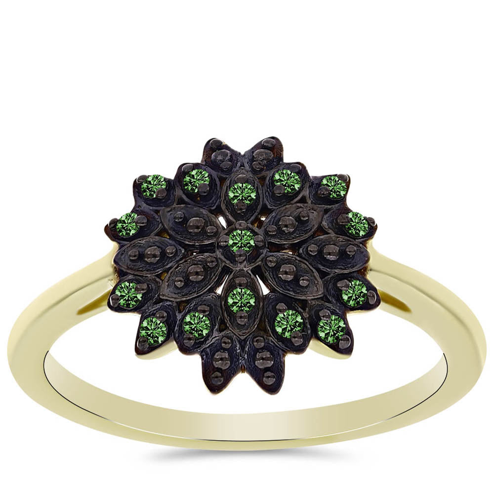 Pozlacené Stříbro 925/1000 - Prsten se Zeleným Diamantem - Karátové číslo: 0.11. přibližná hmotnost: 3.06 gramů 3 