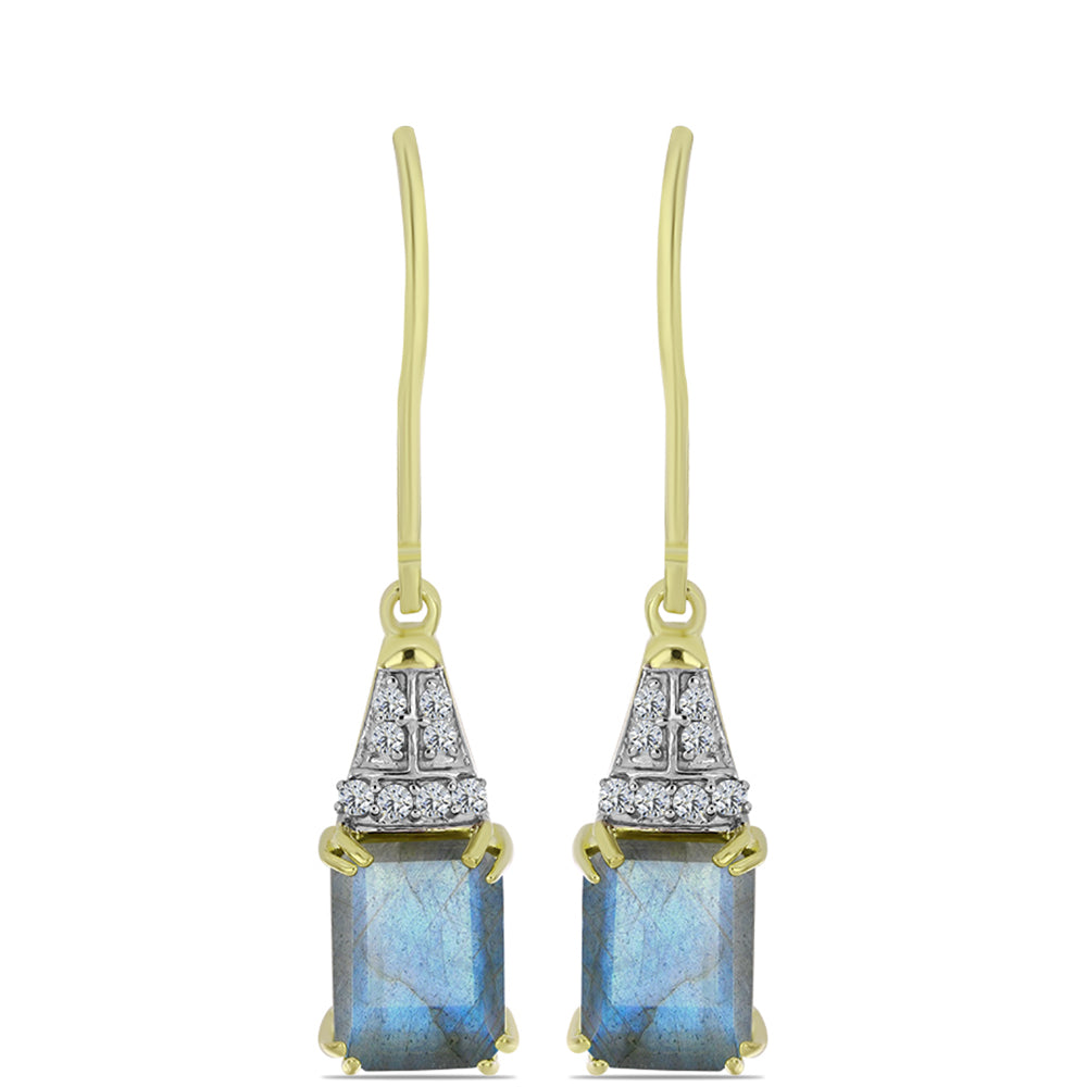 Pozlacené Stříbrné Náušnice s Labradoritem a Bílým Topazem 1 