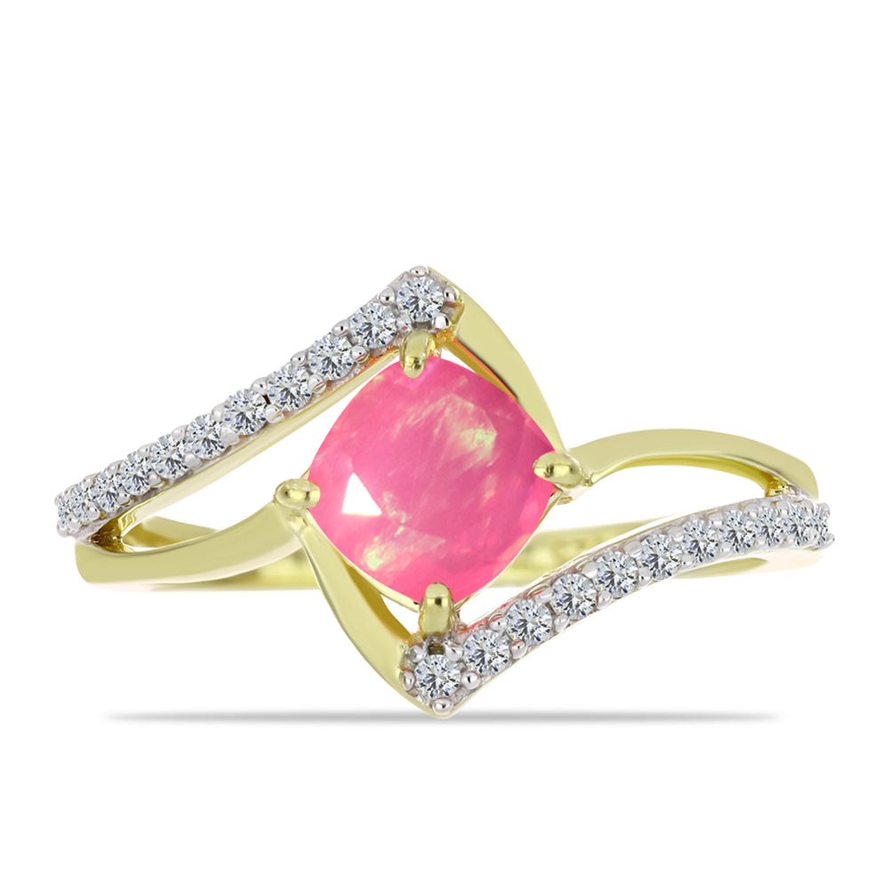 Pozlacené Stříbro 925/1000 - Prsten s Růžovým Etiopským Opálem z Lega Dembi a Bílým Topazem - Karátové číslo: 0.69. přibližná hmotnost: 2.18 gramů 1 