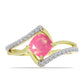 Pozlacené Stříbro 925/1000 - Prsten s Růžovým Etiopským Opálem z Lega Dembi a Bílým Topazem - Karátové číslo: 0.69. přibližná hmotnost: 2.18 gramů