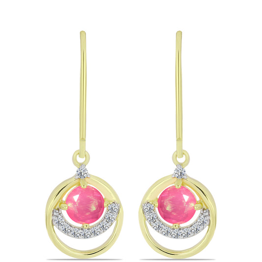 Pozlacené Stříbrné Náušnice s Růžovým Etiopským Opálem z Lega Dembi a Bílým Topazem
