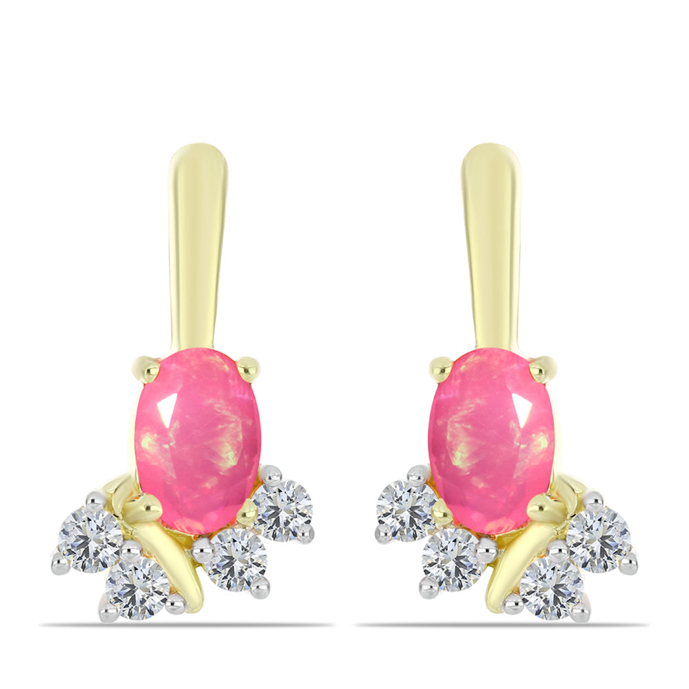 Pozlacené Stříbro 925/1000 - Náušnice s Růžovým Etiopským Opálem z Lega Dembi a Bílým Topazem - Karátové číslo: 0.86. přibližná hmotnost: 2.36 gramů 1 