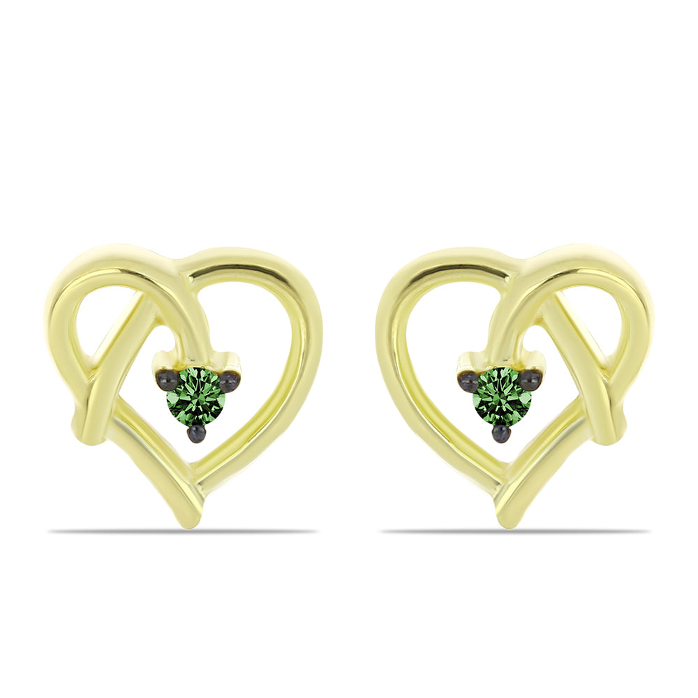 Pozlacené Stříbro 925/1000 - Náušnice se Zeleným Diamantem - Karátové číslo: 0.05. přibližná hmotnost: 1.52 gramů