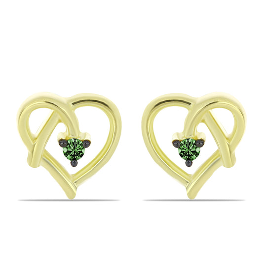 Pozlacené Stříbro 925/1000 - Náušnice se Zeleným Diamantem - Karátové číslo: 0.05. přibližná hmotnost: 1.52 gramů