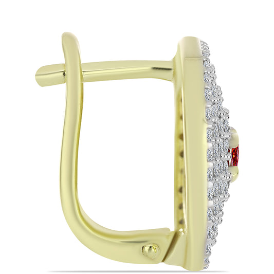 Pozlacené Stříbro 925/1000 - Náušnice s Majestátním červeným moissanitem a Bílým Topazem - Karátové číslo: 1.95. přibližná hmotnost: 7.52 gramů