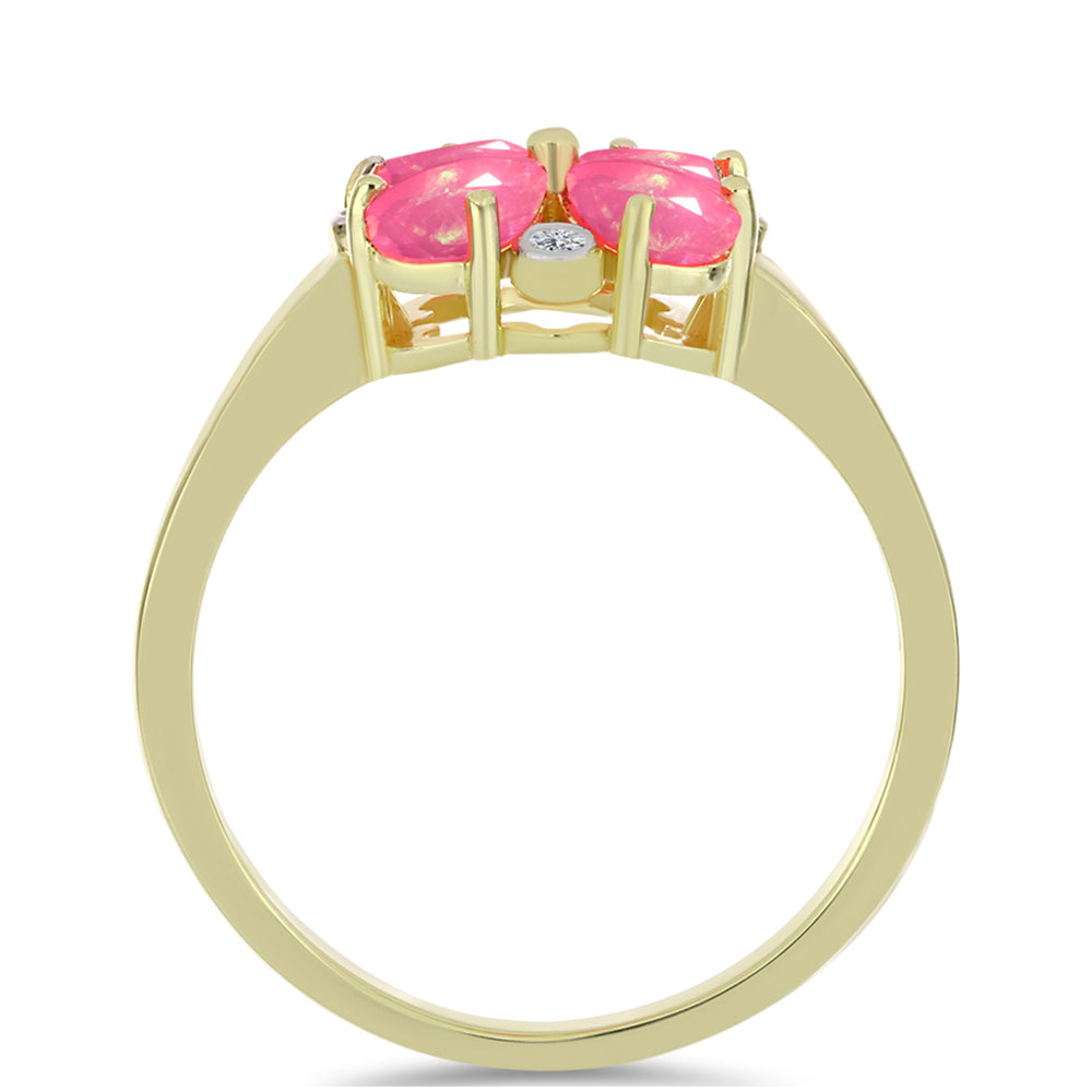 Pozlacené Stříbro 925/1000 - Prsten s Růžovým Etiopským Opálem z Lega Dembi a Bílým Topazem - Karátové číslo: 1.02. přibližná hmotnost: 2.77 gramů 2 