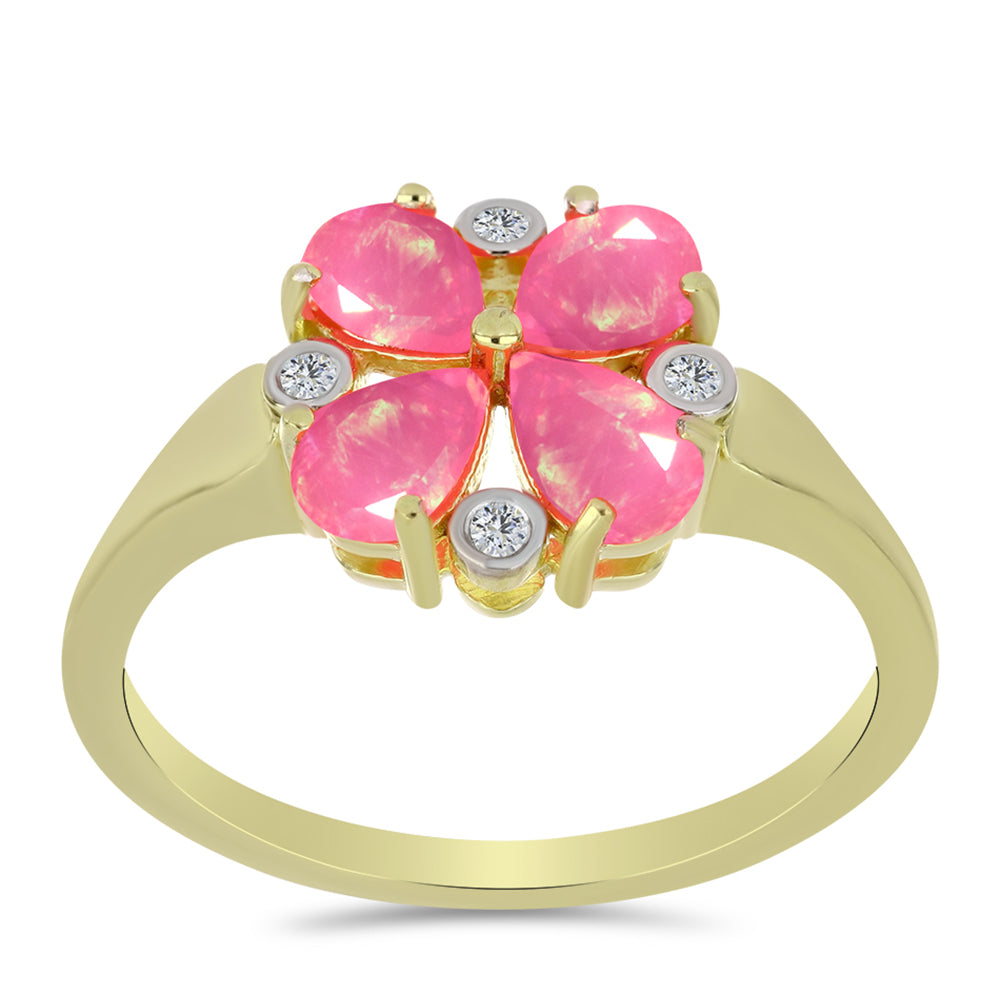 Pozlacené Stříbro 925/1000 - Prsten s Růžovým Etiopským Opálem z Lega Dembi a Bílým Topazem - Karátové číslo: 1.02. přibližná hmotnost: 2.77 gramů 3 