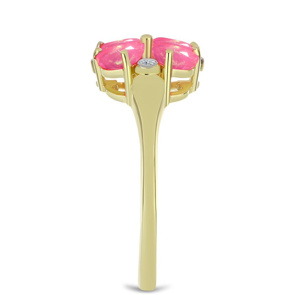 Pozlacené Stříbro 925/1000 - Prsten s Růžovým Etiopským Opálem z Lega Dembi a Bílým Topazem - Karátové číslo: 1.02. přibližná hmotnost: 2.77 gramů