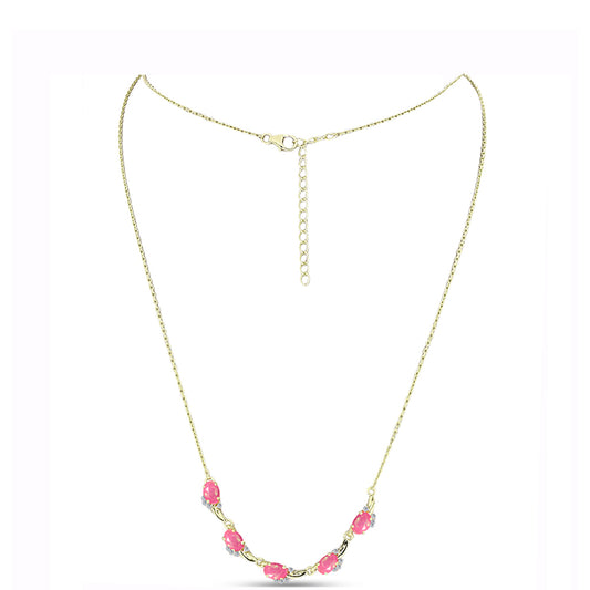 Pozlacený Stříbrný Náhrdelník s Růžovým Etiopským Opálem z Lega Dembi a Bílým Topazem