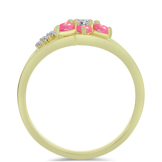 Pozlacený Stříbrný Prsten s Růžovým Etiopským Opálem z Lega Dembi a Bílým Topazem