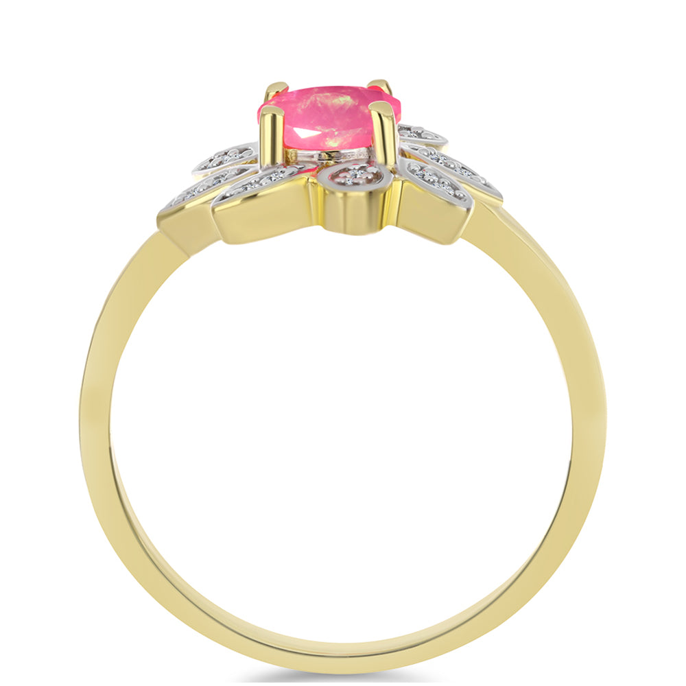 Pozlacené Stříbro 925/1000 - Prsten s Růžovým Etiopským Opálem z Lega Dembi a Bílým Topazem - Karátové číslo: 0.62. přibližná hmotnost: 3.31 gramů 2 