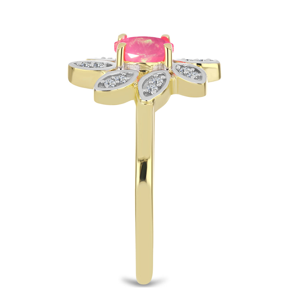 Pozlacené Stříbro 925/1000 - Prsten s Růžovým Etiopským Opálem z Lega Dembi a Bílým Topazem - Karátové číslo: 0.62. přibližná hmotnost: 3.31 gramů 4 