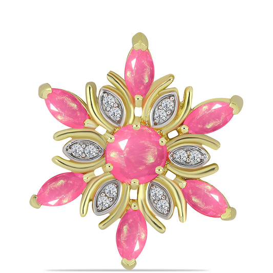 Pozlacené Stříbro 925/1000 - Přívěsek s Růžovým Etiopským Opálem z Lega Dembi a Bílým Topazem - Karátové číslo: 1.4. přibližná hmotnost: 3.05 gramů