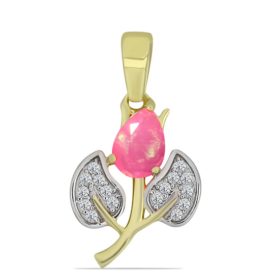 Pozlacené Stříbro 925/1000 - Přívěsek s Růžovým Etiopským Opálem z Lega Dembi a Bílým Topazem - Karátové číslo: 0.54. přibližná hmotnost: 1.22 gramů