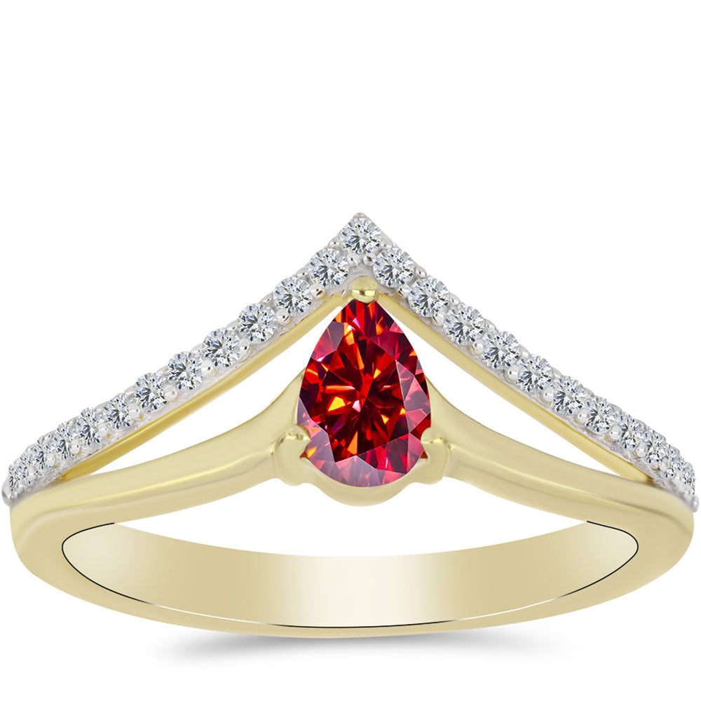 Pozlacené Stříbro 925/1000 - Prsten s Majestátním červeným moissanitem a Bílým Topazem - Karátové číslo: 0.62. přibližná hmotnost: 2.86 gramů 3 