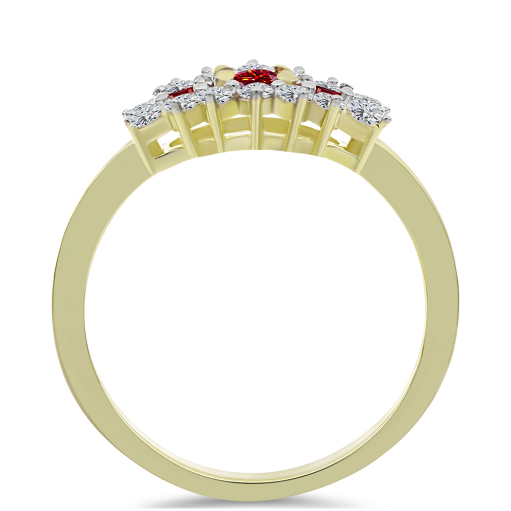 Pozlacené Stříbro 925/1000 - Prsten s Majestátním červeným moissanitem a Bílým Topazem - Karátové číslo: 0.65. přibližná hmotnost: 2.3 gramů 2 