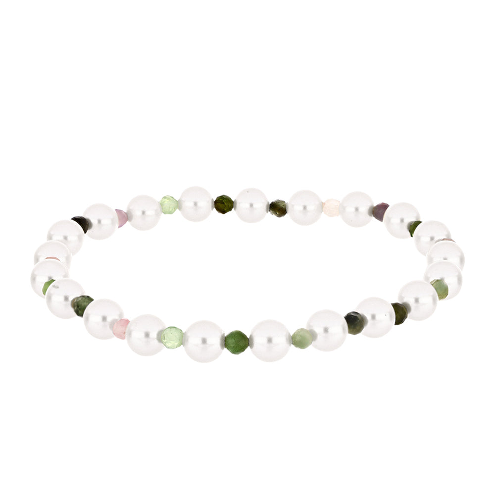 Nugetový Náramek s Chakra Turmalínem a Bílou Sladkovodní Perlou - Karátové číslo: 35.42. přibližná hmotnost: 7.08 gramů 1 