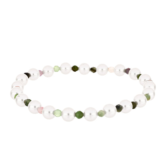 Nugetový Náramek s Chakra Turmalínem a Bílou Sladkovodní Perlou - Karátové číslo: 35.42. přibližná hmotnost: 7.08 gramů