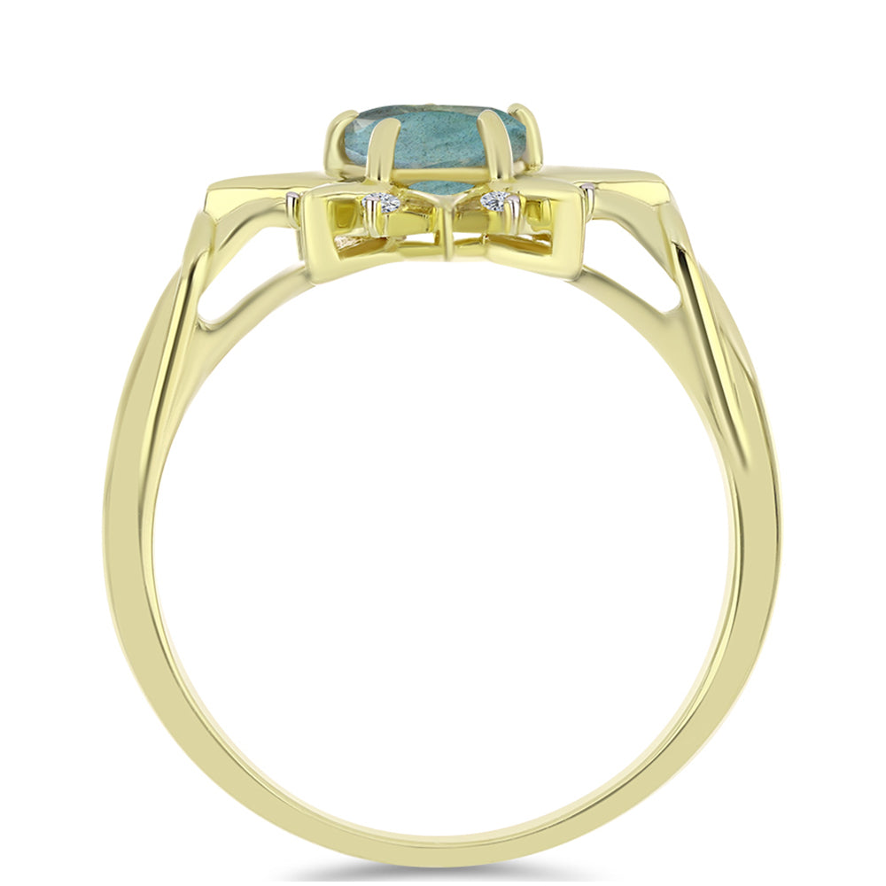 Pozlacené Stříbro 925/1000 - Prsten s Labradoritem a Bílým Topazem - Karátové číslo: 0.97. přibližná hmotnost: 3.8 gramů 2 