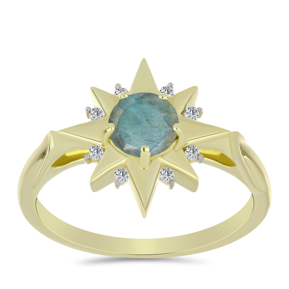 Pozlacené Stříbro 925/1000 - Prsten s Labradoritem a Bílým Topazem - Karátové číslo: 0.97. přibližná hmotnost: 3.8 gramů 3 