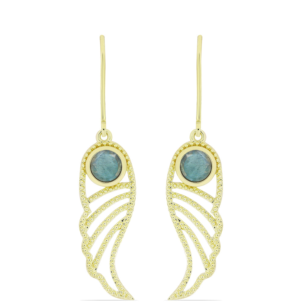 Pozlacené Stříbro 925/1000 - Náušnice s Labradoritem - Karátové číslo: 1.11. přibližná hmotnost: 3.72 gramů 1 