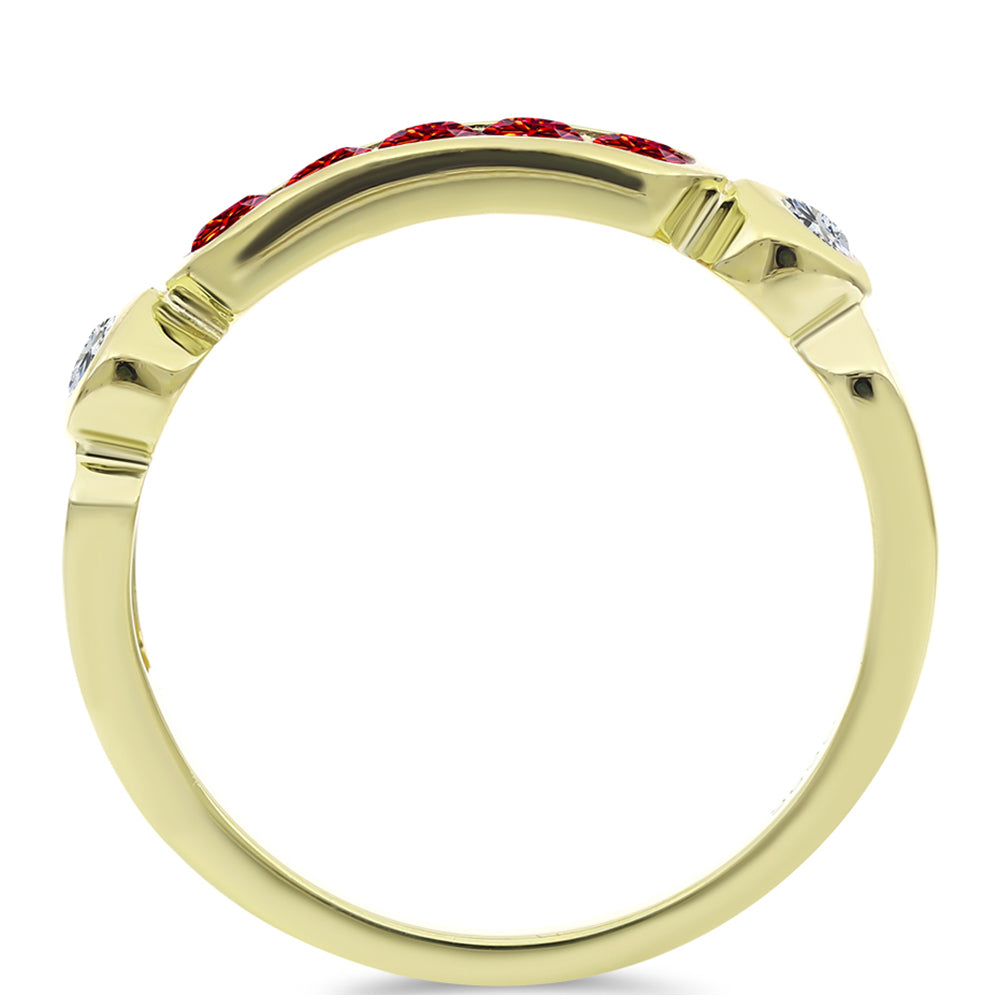 Pozlacený Stříbrný Prsten s Majestátním červeným moissanitem a Bílým Topazem 2 