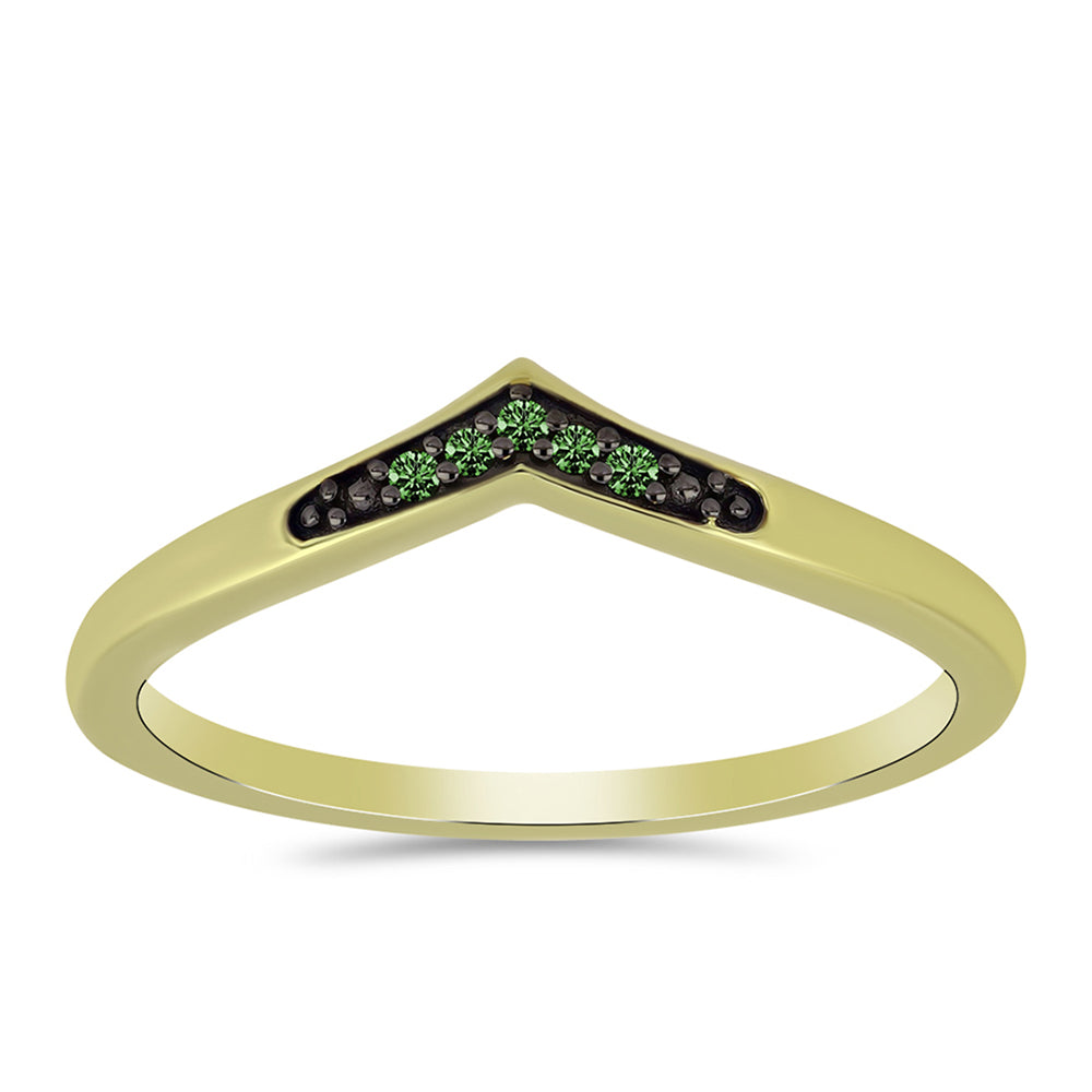 Pozlacené Stříbro 925/1000 - Prsten se Zeleným Diamantem - Karátové číslo: 0.04. přibližná hmotnost: 2 gramů