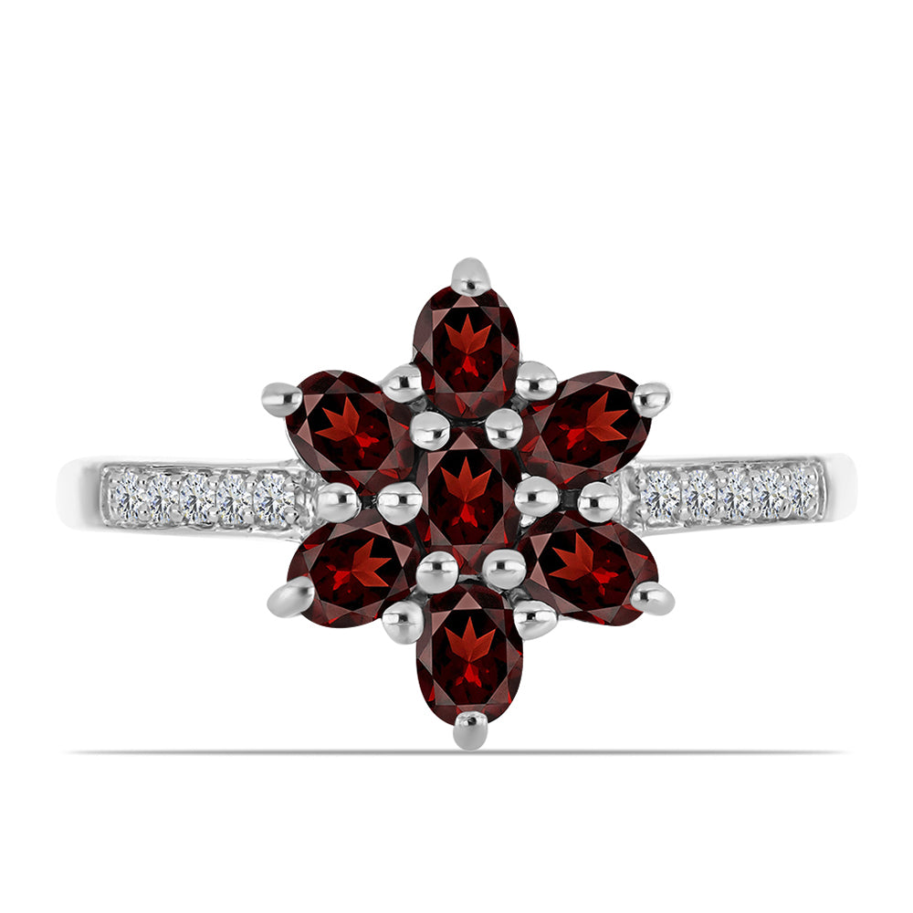 Stříbro 925/1000 - Prsten s Bartonským Granátem a Bílým Topazem - Karátové číslo: 1.65. přibližná hmotnost: 2.92 gramů