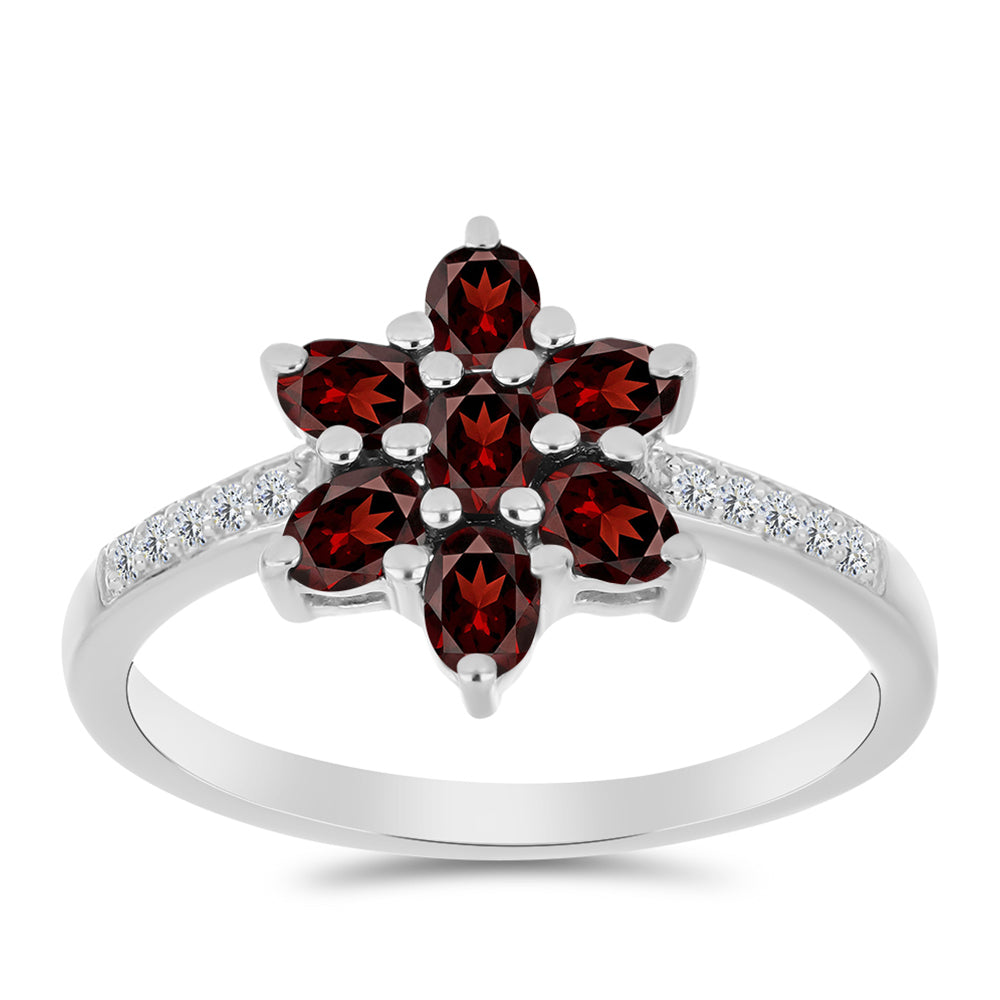 Stříbro 925/1000 - Prsten s Bartonským Granátem a Bílým Topazem - Karátové číslo: 1.65. přibližná hmotnost: 2.92 gramů 3 