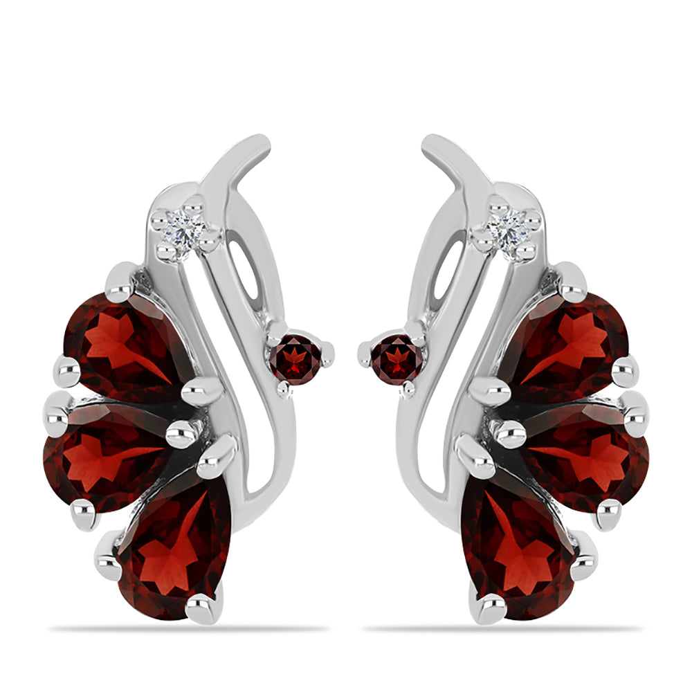 Stříbrné Náušnice s Bartonským Granátem a Bílým Topazem