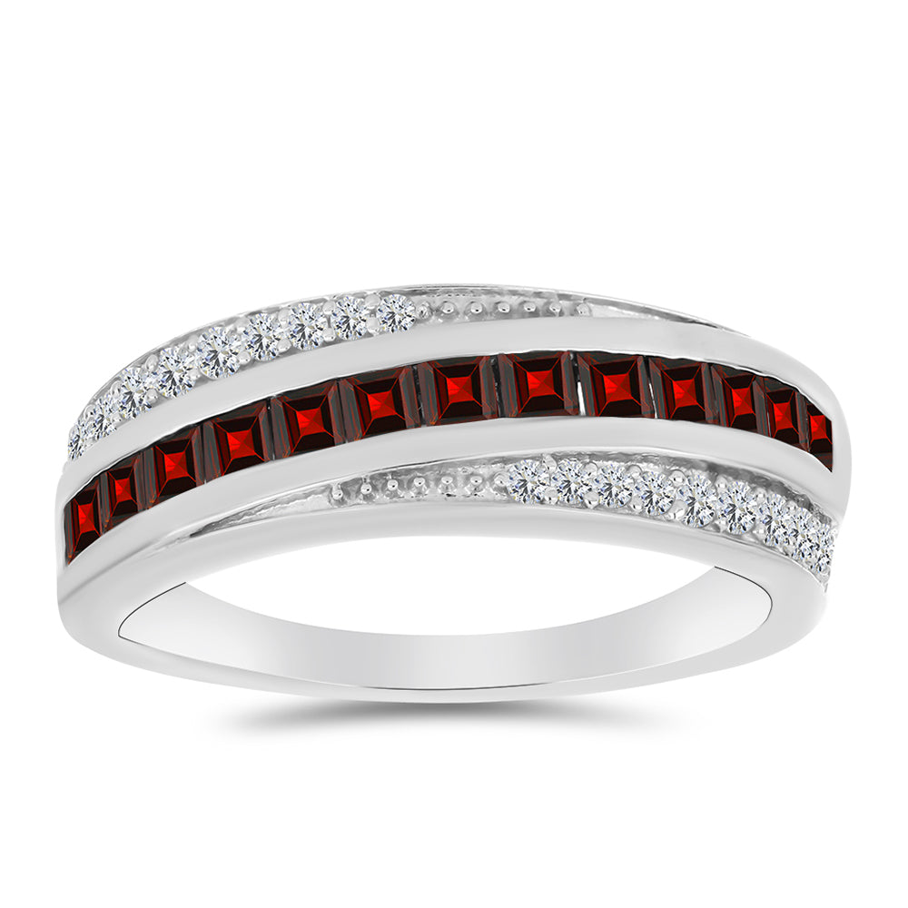 Stříbrný Prsten s Bartonským Granátem a Bílým Topazem