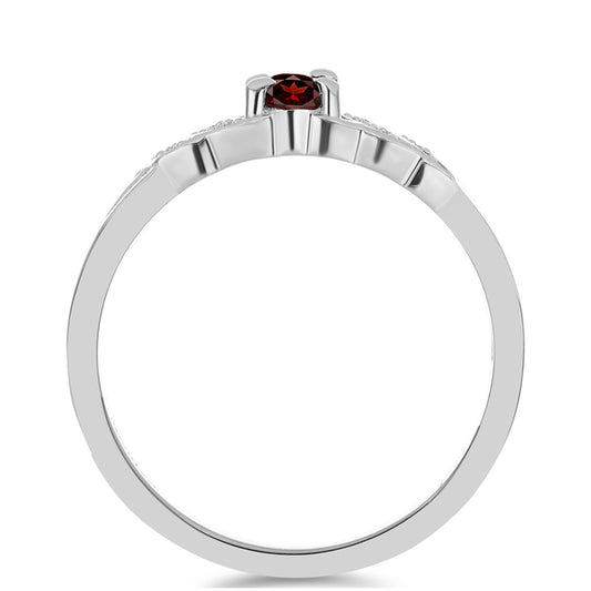 Stříbro 925/1000 - Prsten s Bartonským Granátem a Bílým Topazem - Karátové číslo: 0.38. přibližná hmotnost: 2.28 gramů