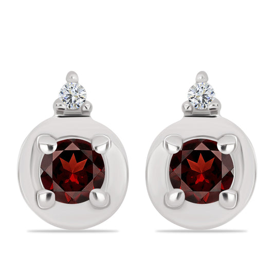 Stříbro 925/1000 - Náušnice s Bartonským Granátem a Bílým Topazem - Karátové číslo: 0.28. přibližná hmotnost: 1.11 gramů