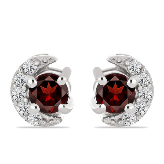 Stříbro 925/1000 - Náušnice s Bartonským Granátem a Bílým Topazem - Karátové číslo: 0.54. přibližná hmotnost: 1.27 gramů