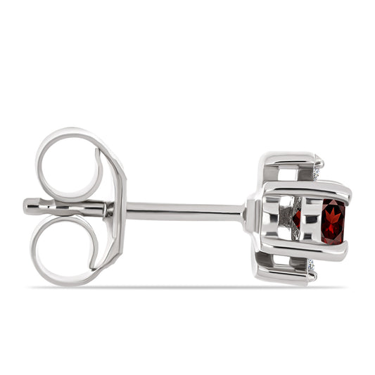 Stříbro 925/1000 - Náušnice s Bartonským Granátem a Bílým Topazem - Karátové číslo: 0.54. přibližná hmotnost: 1.27 gramů