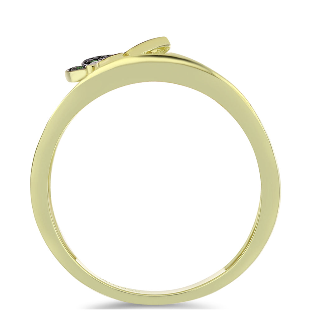 Pozlacený Stříbrný Prsten se Zeleným Diamantem a Bílým Diamantem