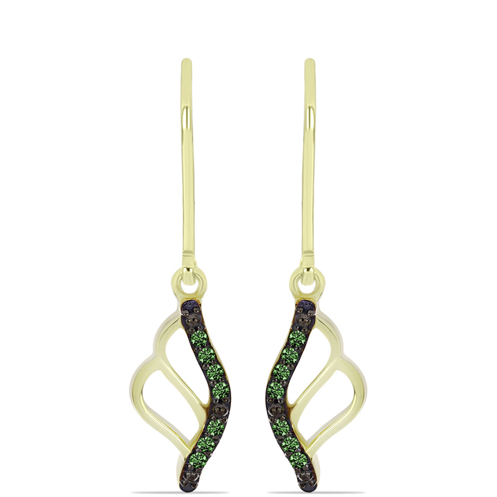 Pozlacené Stříbro 925/1000 - Náušnice se Zeleným Diamantem - Karátové číslo: 0.11. přibližná hmotnost: 2.23 gramů 1 