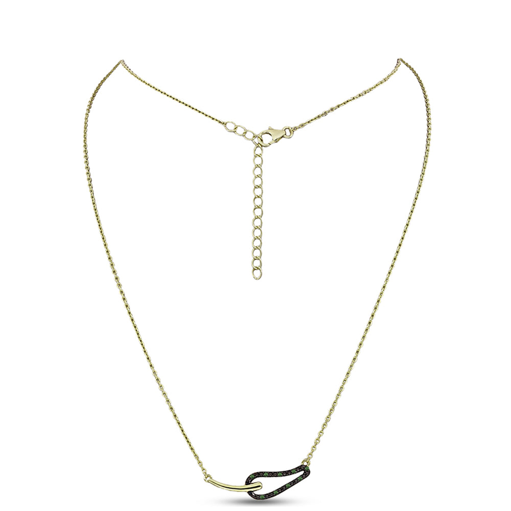 Pozlacené Stříbro 925/1000 - Náhrdelník se Zeleným Diamantem - Karátové číslo: 0.06. přibližná hmotnost: 3.75 gramů 1 