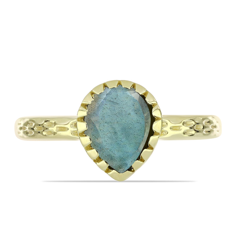 Pozlacené Stříbro 925/1000 - Prsten s Labradoritem - Karátové číslo: 1.12. přibližná hmotnost: 2.69 gramů