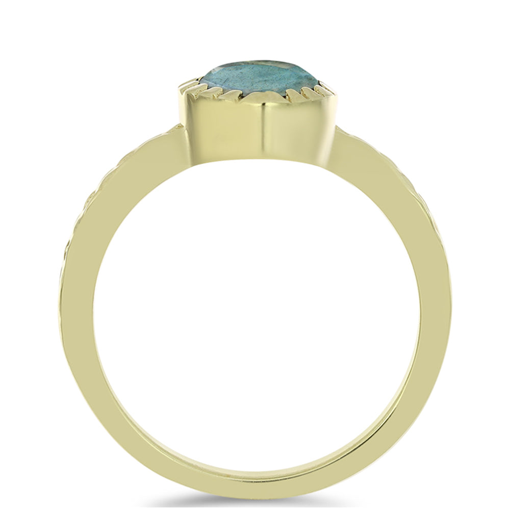 Pozlacené Stříbro 925/1000 - Prsten s Labradoritem - Karátové číslo: 1.12. přibližná hmotnost: 2.69 gramů