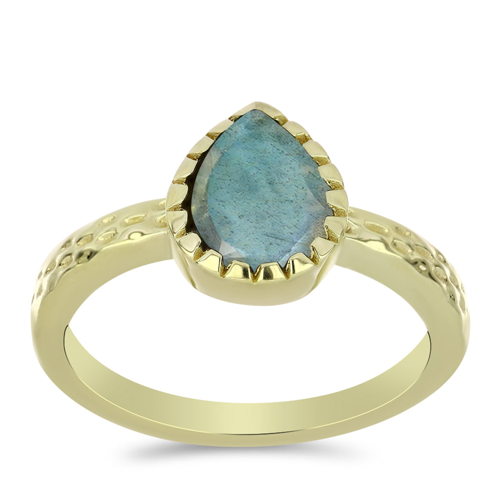 Pozlacené Stříbro 925/1000 - Prsten s Labradoritem - Karátové číslo: 1.12. přibližná hmotnost: 2.69 gramů